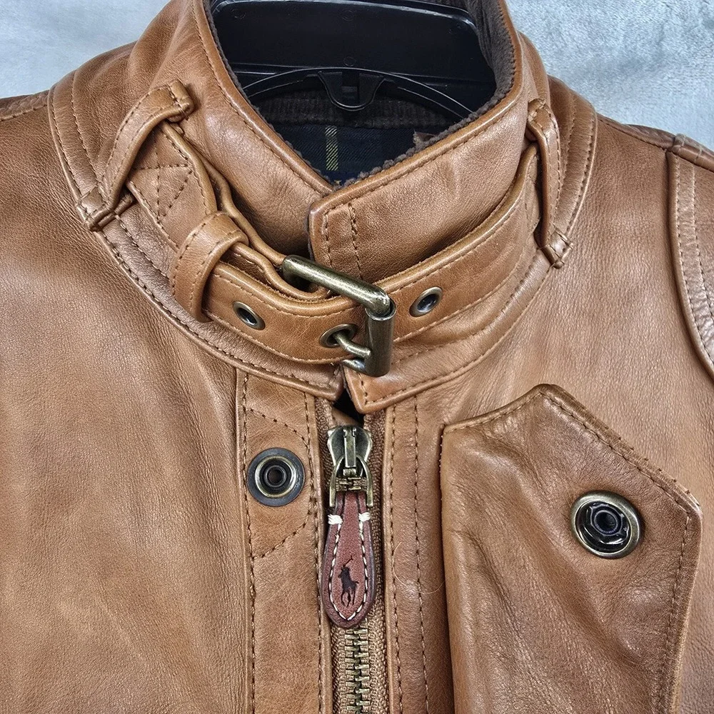 Polo Ralph Lauren‎ SOUTHBURY MENS BROWN CALF LEATHER MOTORCYCLE JACKET Medium - Picture 5 of 16